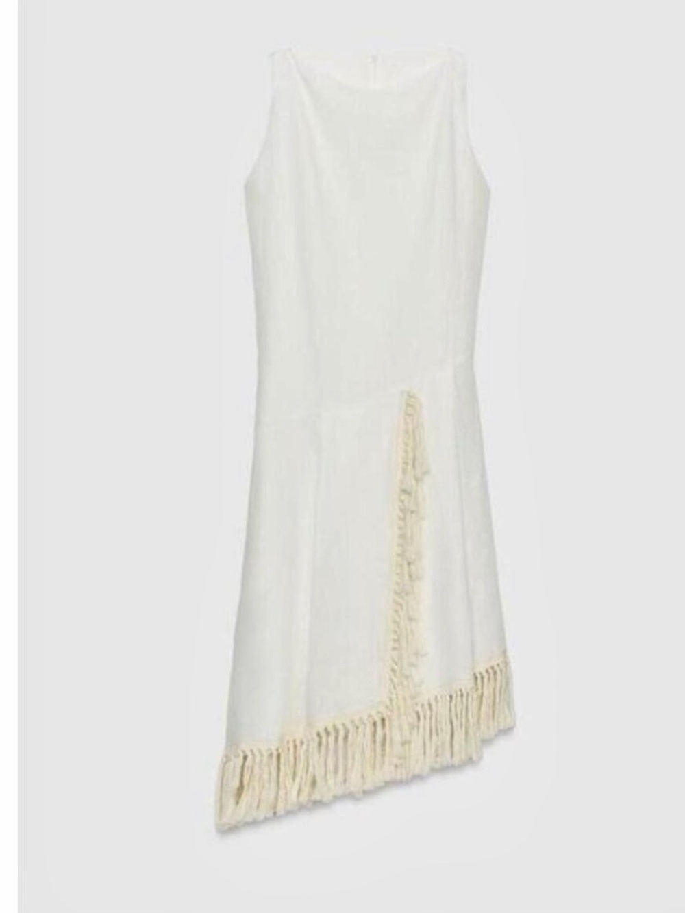 Zara NWT 100% linen white & cream Fringe hem Midi tunic Dress - Picture 13 of 16